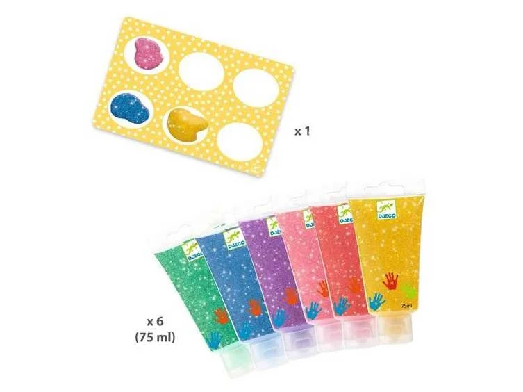 6 tubes de peinture à doigts - Paillettes - Djeco