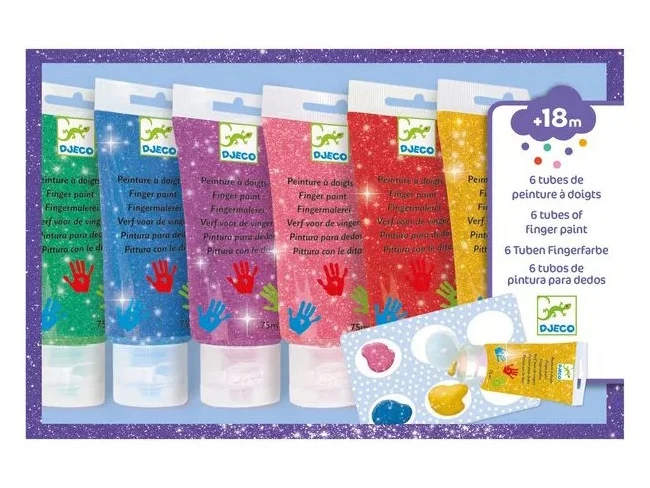 6 tubes de peinture à doigts - Paillettes - Djeco