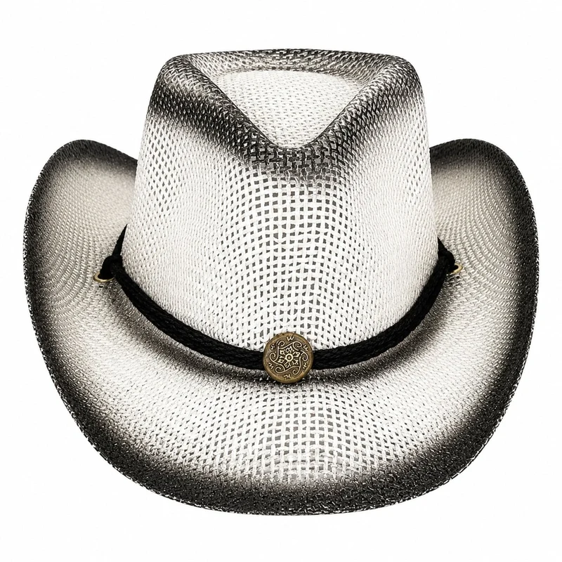 Black and White Paper Straw Cowboy Hat for Kids
