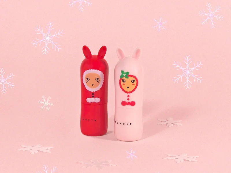 Baume à Lèvres Bunny Rose Noël - Parfum Sucre d'Orge - Inuwet
