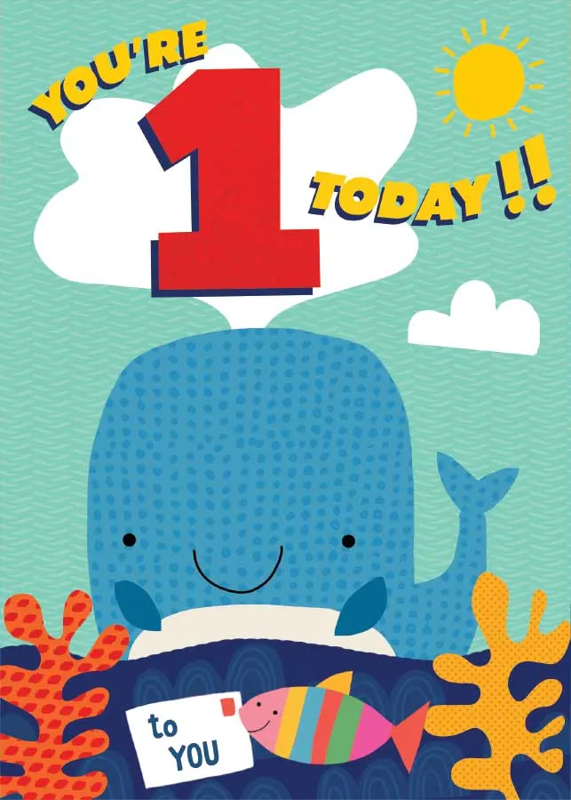 1st Birthday Whale Foil Card