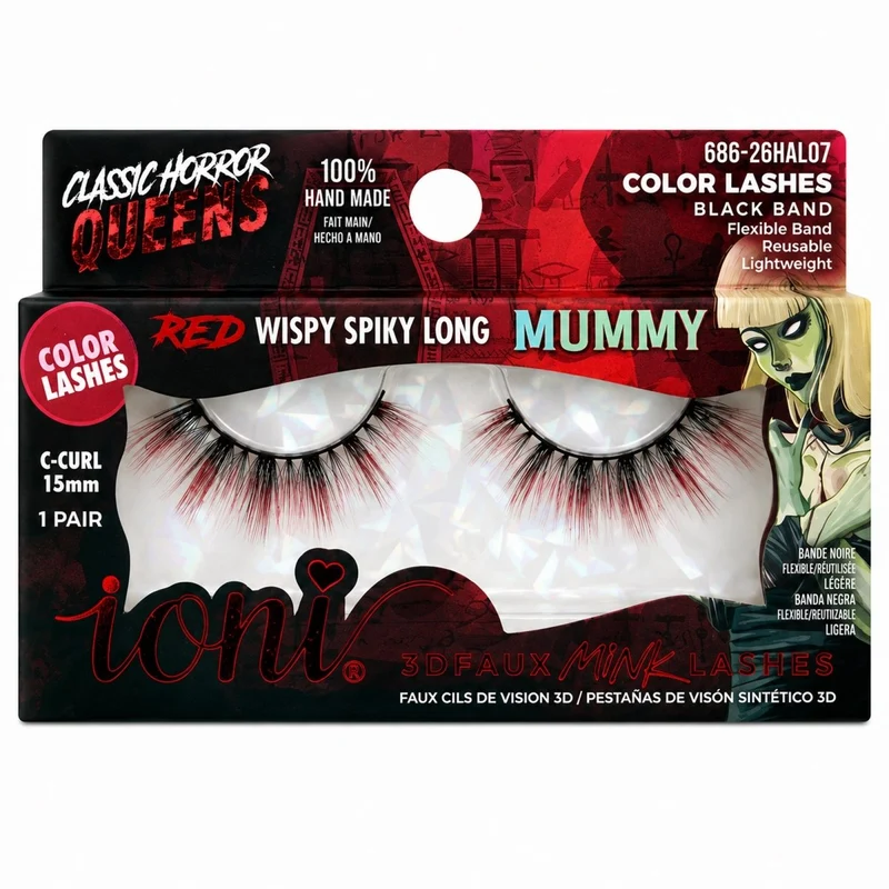 Mummy Red Wispy Spiky Long Eyelashes, Classic Horror Queens Eyelashes, 1 Count