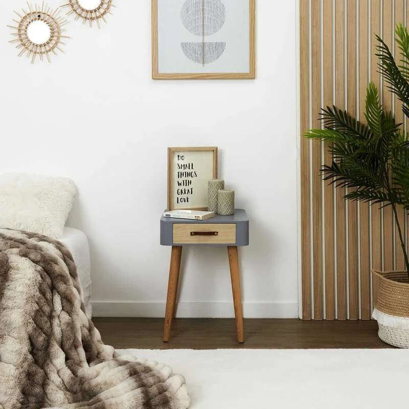 CHEVET GRIS 1 TIROIR EN BOIS