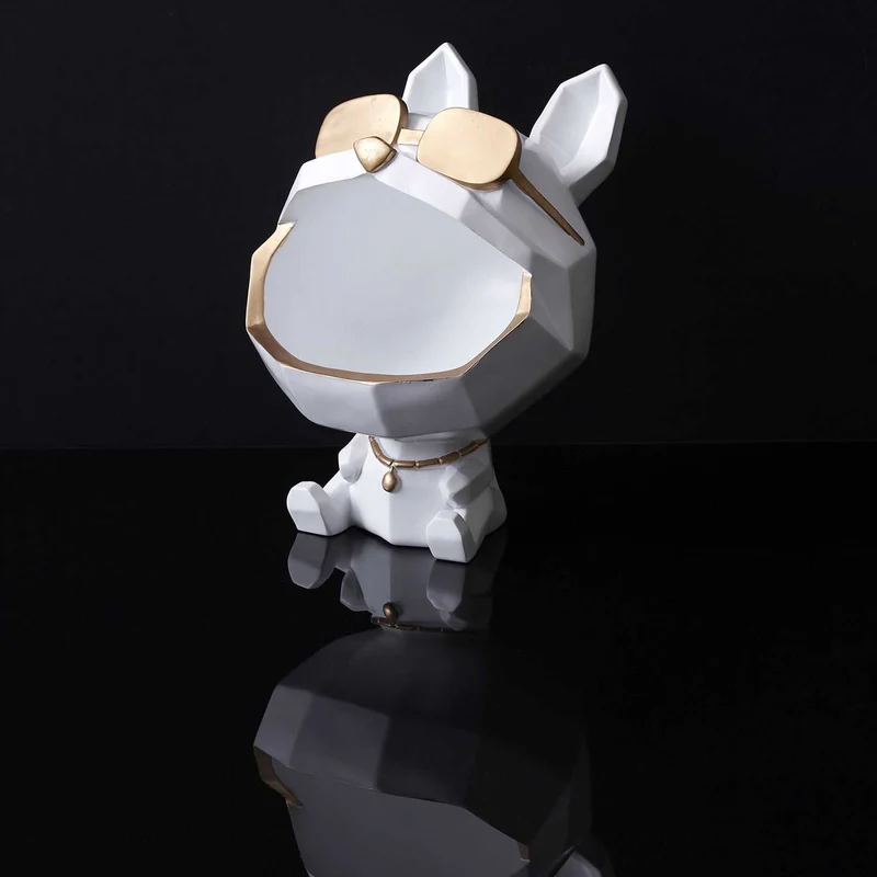 SCULPTURE CHIEN A LUNETTES BLANC VIDE POCHE