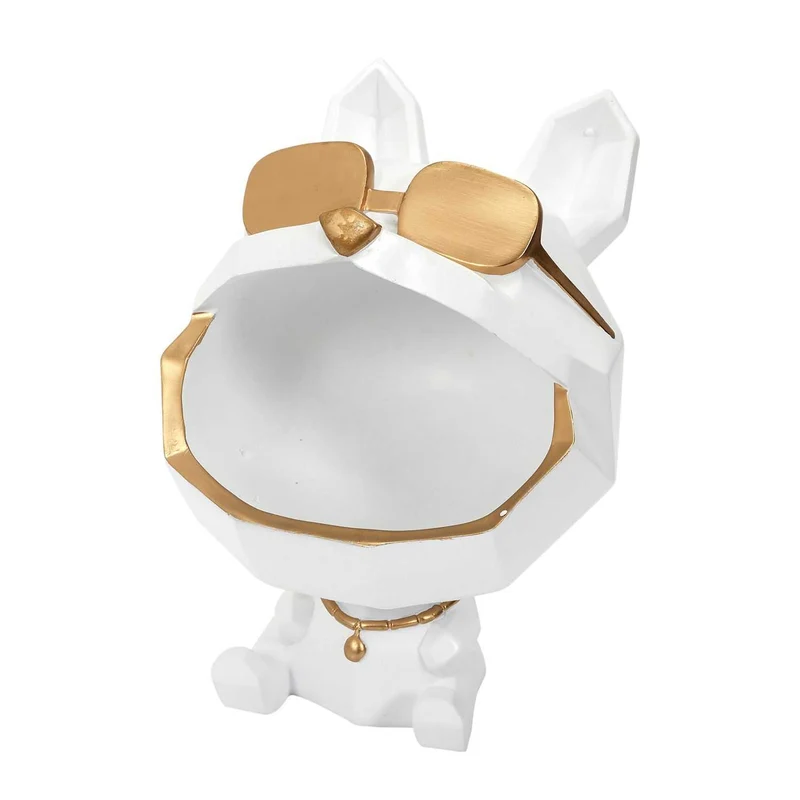 SCULPTURE CHIEN A LUNETTES BLANC VIDE POCHE