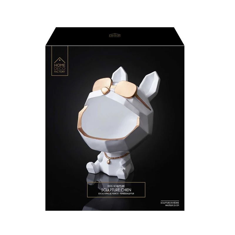 SCULPTURE CHIEN A LUNETTES BLANC VIDE POCHE