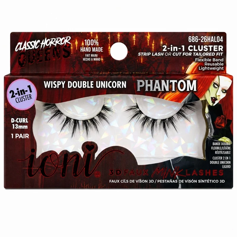 Phantom Wispy Double Unicorn 2-in-1 Eyelashes, Classic Horror Queens Eyelashes, 1 Count