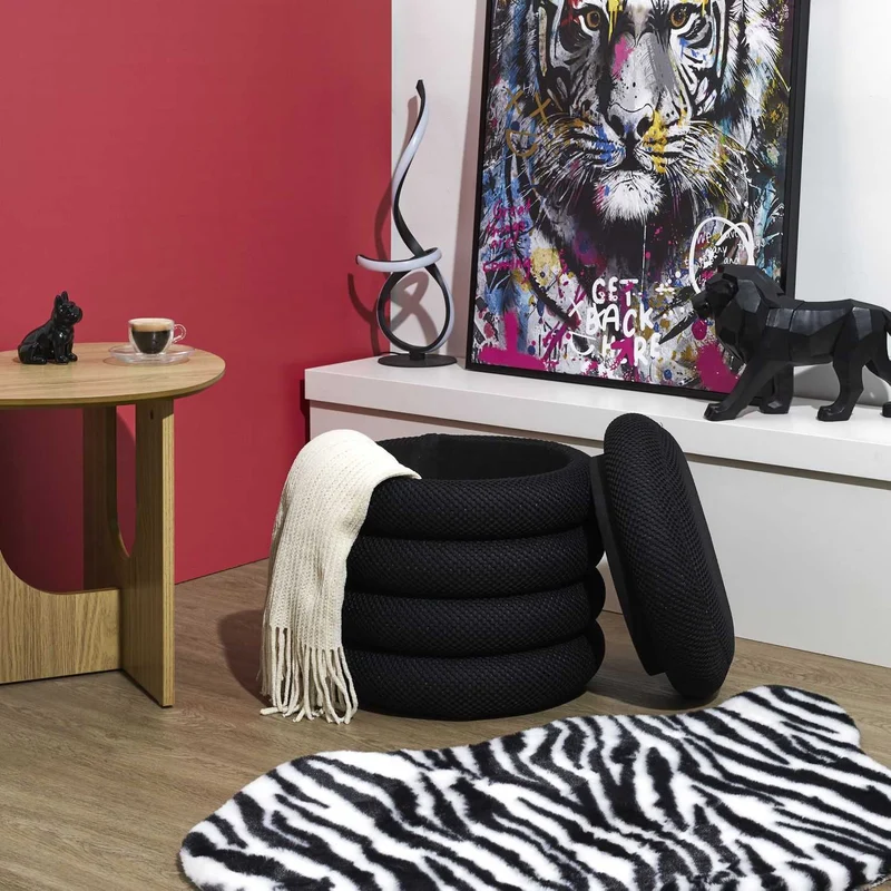 POUF RANGEMENT ATOME NOIR