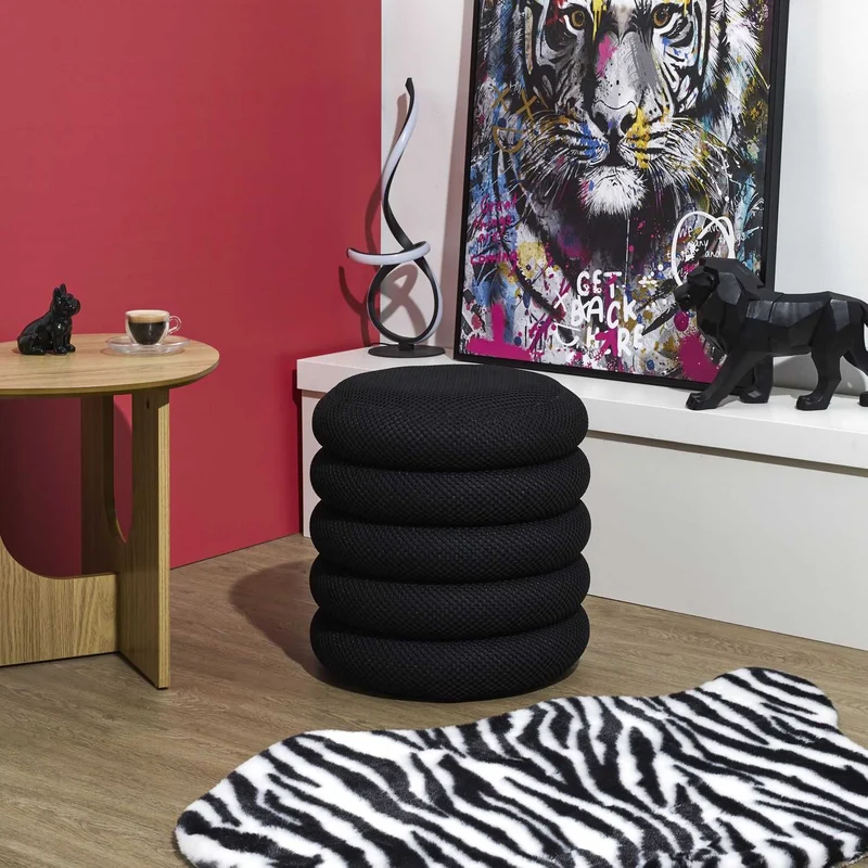 POUF RANGEMENT ATOME NOIR