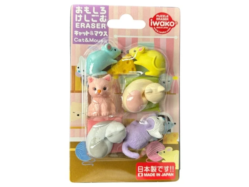 Set de gommes kawaii - Chat et Souris - Iwako (Made in Japan)