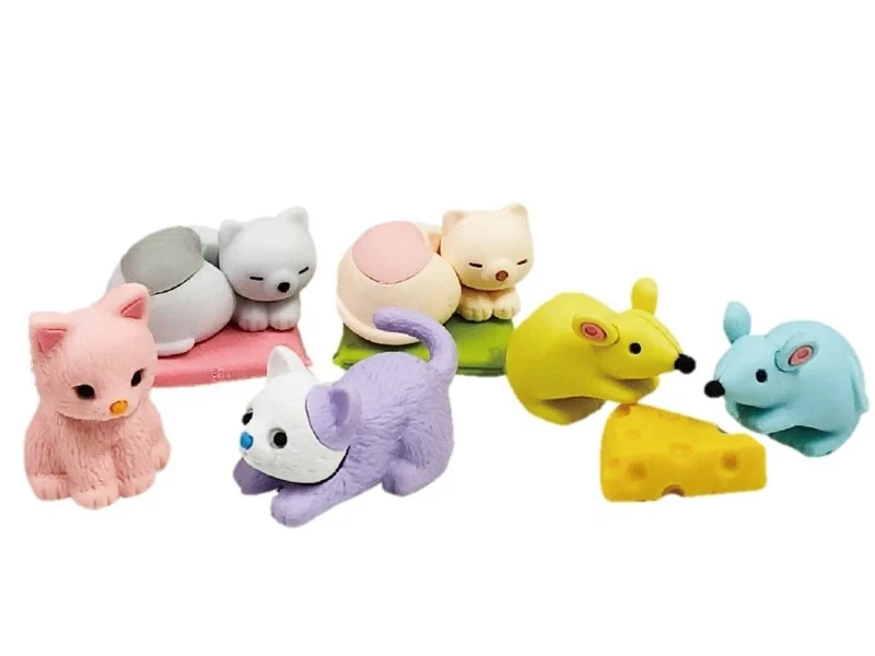 Set de gommes kawaii - Chat et Souris - Iwako (Made in Japan)