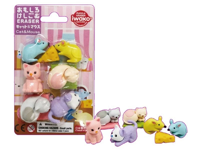 Set de gommes kawaii - Chat et Souris - Iwako (Made in Japan)