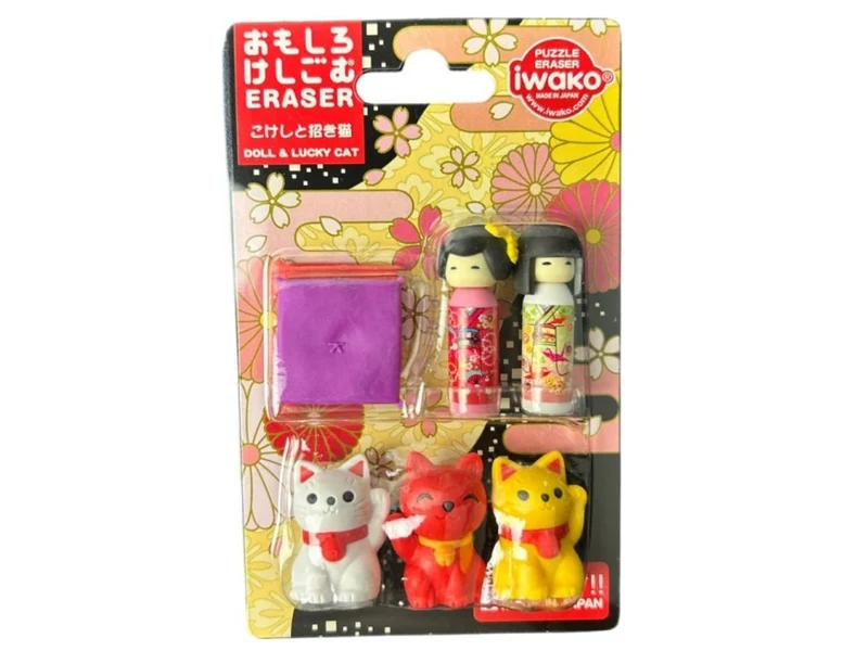 Set de gommes kawaii - Kokashi & Lucky Cat - Iwako (Made in Japan)