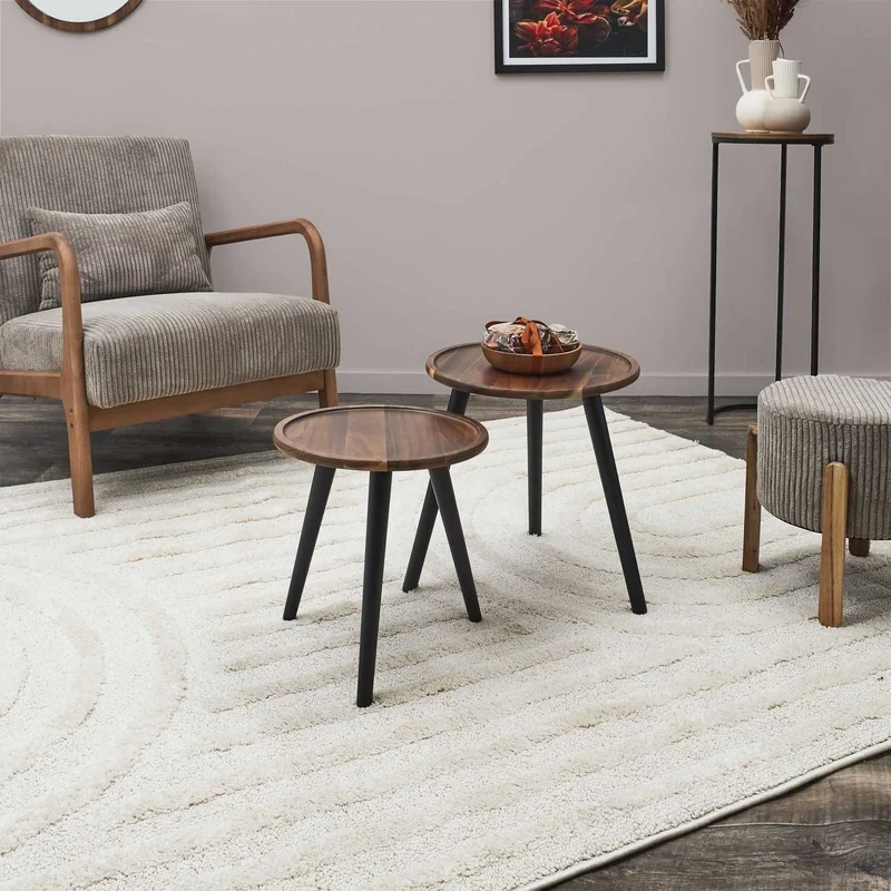 TABLE GIGOGNE ROND ACACIA - LOT DE 2
