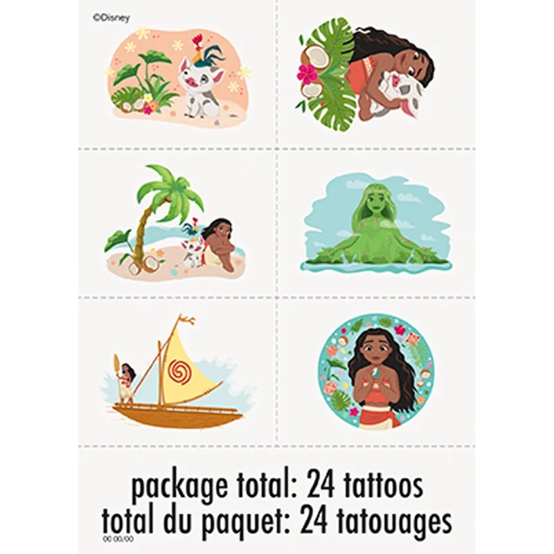 Moana Birthday Temporary Tattoo Sheets, Disney Birthday Favour, 24 Tattoos, 4 Count