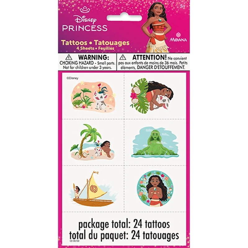 Moana Birthday Temporary Tattoo Sheets, Disney Birthday Favour, 24 Tattoos, 4 Count