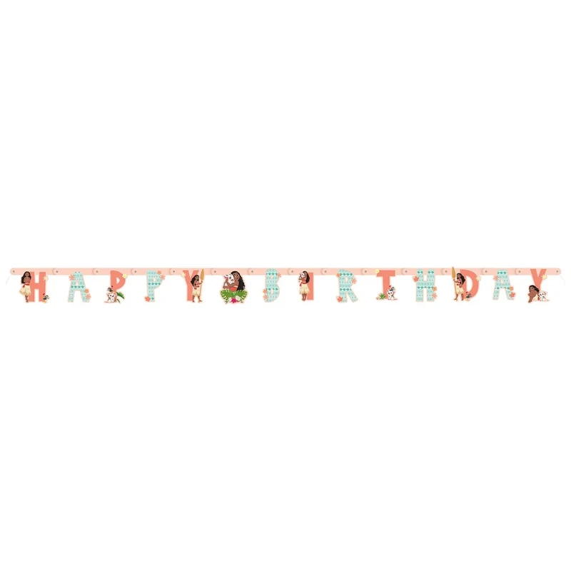 Moana "Happy Birthday" Jointed Paper Banner, Disney Birthday Party, 1 Count