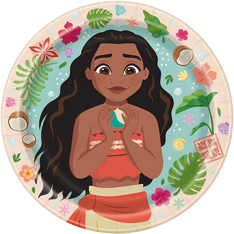 Moana Birthday Large Round Lunch Paper Plates, Disney Birthday Party, 9 Inches, 8 Count