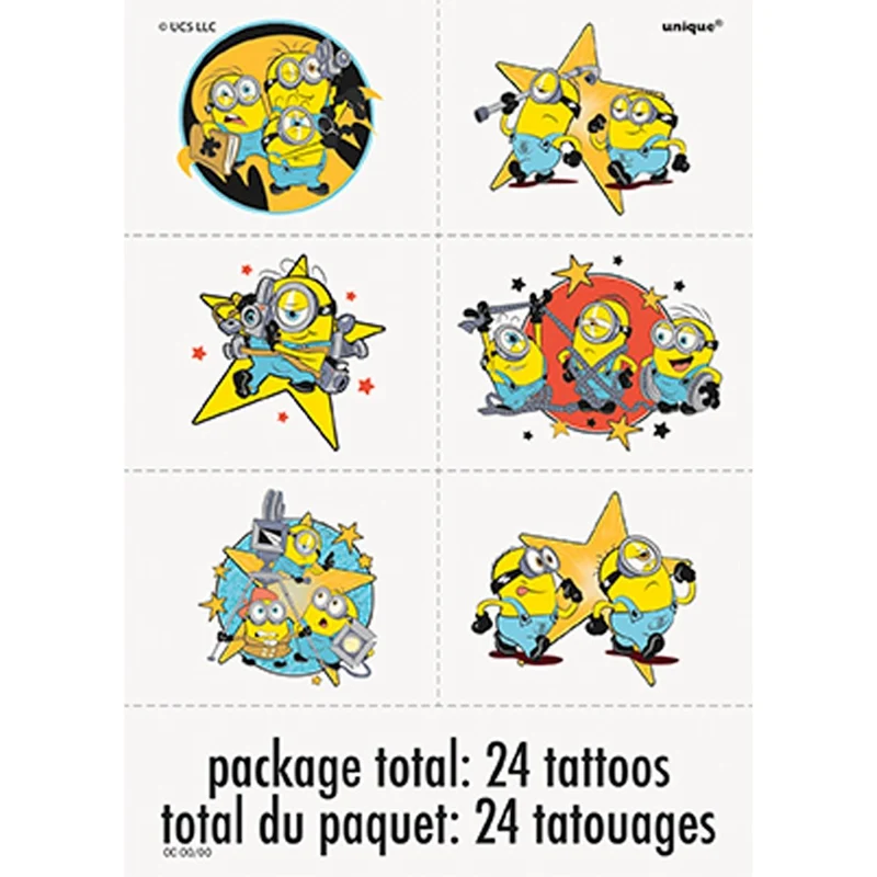 Minions Birthday Party Temporary Tattoo Sheets, 24 Tattoos, 4 Count