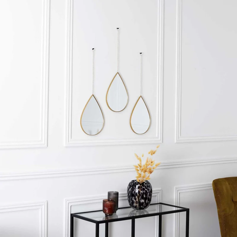 MIROIR DECO GOUTTE SUSPENDU DORE SIXTE - LOT DE 3