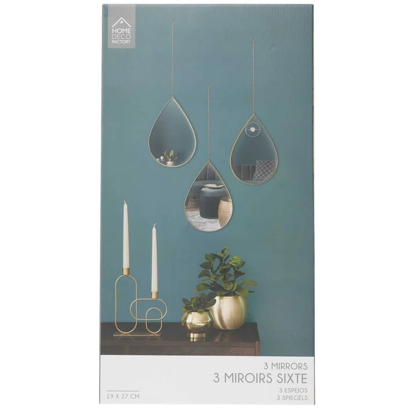 MIROIR DECO GOUTTE SUSPENDU DORE SIXTE - LOT DE 3
