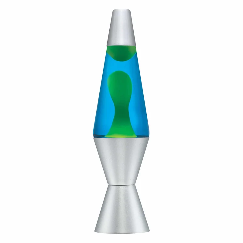 LAVA Lamp 14.5 Inch Green Wax Blue Liquid Silver Base