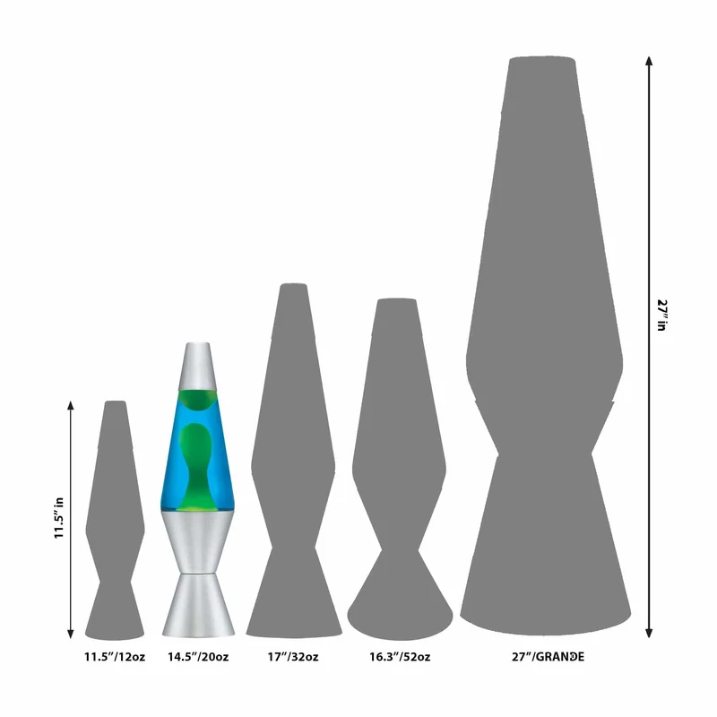 LAVA Lamp 14.5 Inch Green Wax Blue Liquid Silver Base