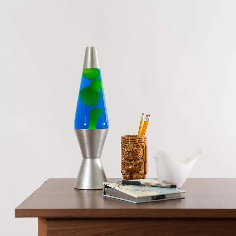 LAVA Lamp 14.5 Inch Green Wax Blue Liquid Silver Base