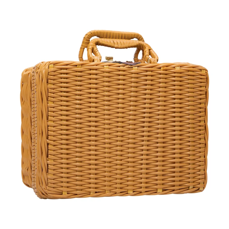 Premium Porcelain Butterfly Tea Set with Wicker Picnic Basket