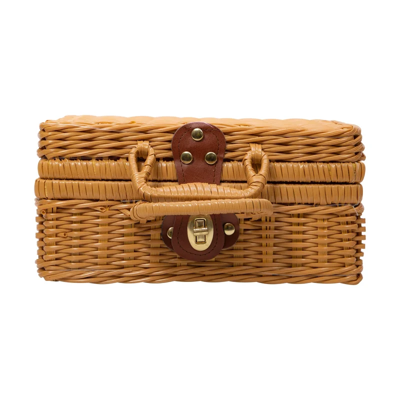 Premium Porcelain Butterfly Tea Set with Wicker Picnic Basket