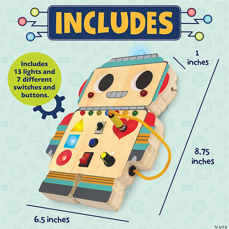 MindWare Blinkity Bot Light Up Montessori Wooden Busy Board Toy