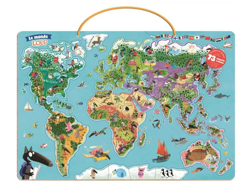 Carte du monde magnétique en puzzle - Je découvre le monde avec Loup - Auzou