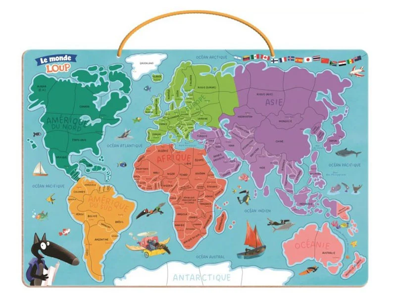 Carte du monde magnétique en puzzle - Je découvre le monde avec Loup - Auzou