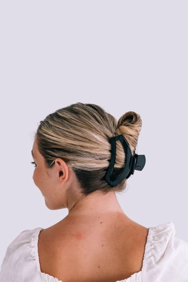 Jet Black Large Open Claw Hair Clip for Strong Hold
