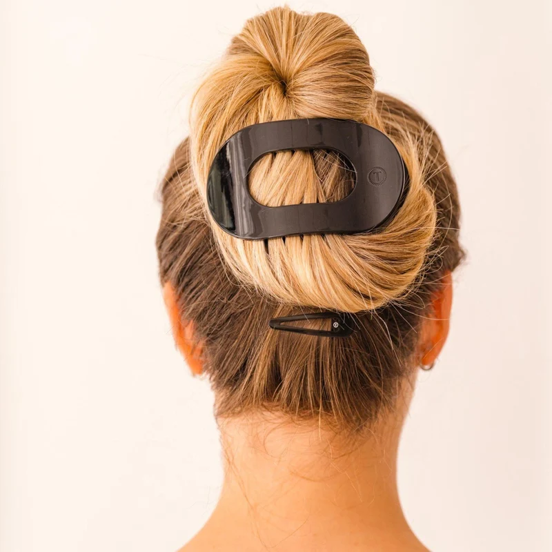 Large Jet Black Flat Round Hair Clip for Comfortable Laying