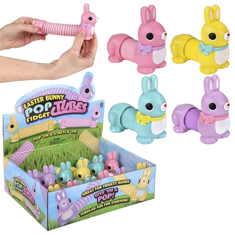 Colorful Easter Bunny Fidget Pop Tube 7-Inch Sensory Stretch Toy