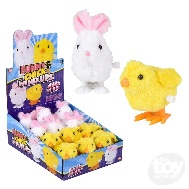 Assorted 3.25 Inch Wind Up Hopping Bunny and Chick Toys