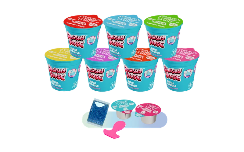 Squishy Refill Capsules: DIY Kit with Bio-Glitter, 4 Assorted Colors