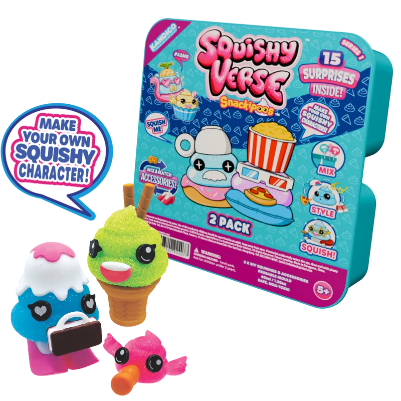 Squishyverse 2-Pack DIY Squishy Surprise Toys: Create Collectible Snackipoo Characters