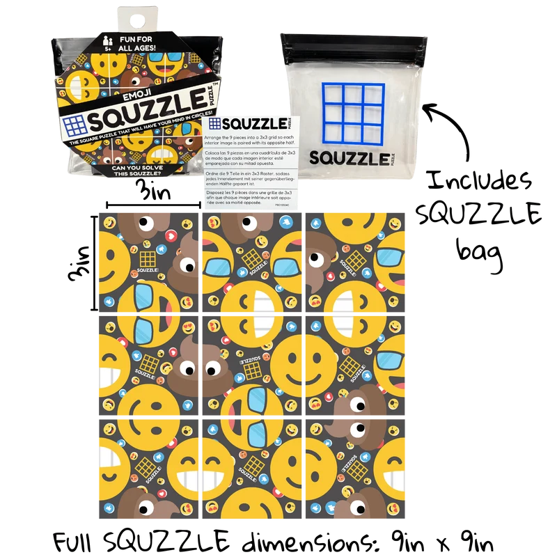Emoji Squzzle 9-Piece Brain Teaser Puzzle Fun Squared Travel Game