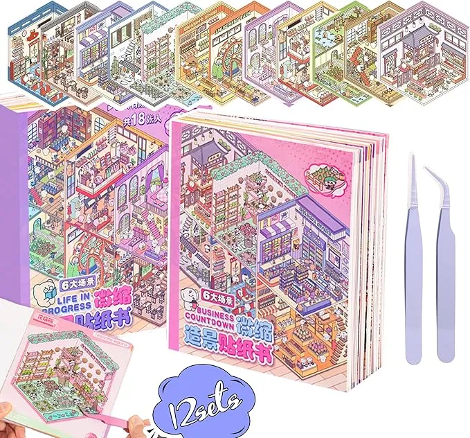 Creative 3D Sticker Scene Books: DIY House Therapy Kit for All Ages