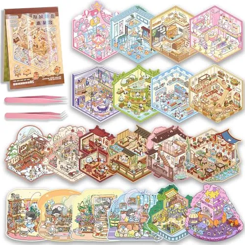 DIY 3D Sticker Scene Book: Reusable House & Landscape Therapy for Relaxation