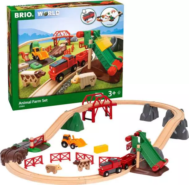BRIO World 30 Piece Animal Farm Train Set with Battery Engine