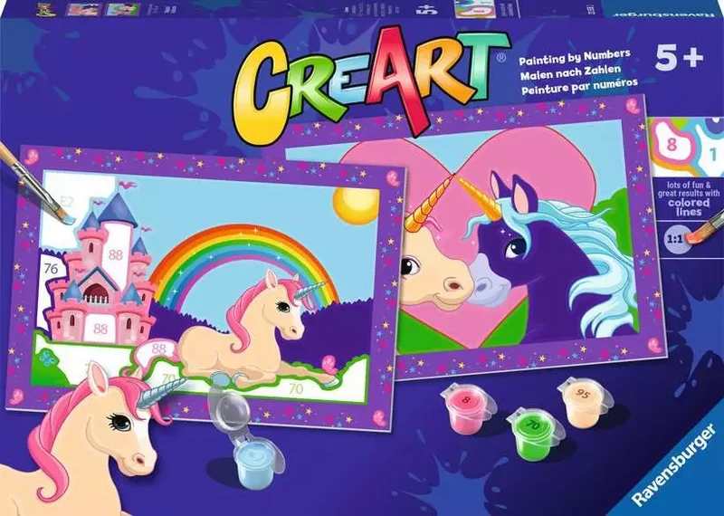 CreArt Magical Unicorns Junior Paint by Number Kit for Kids