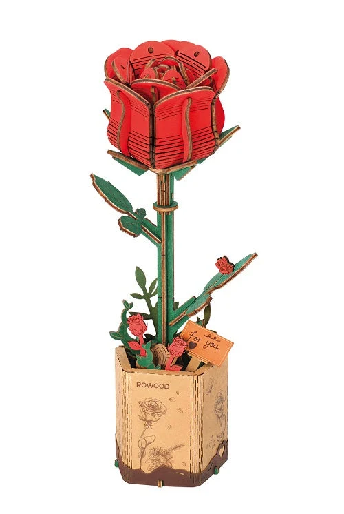 Red Rose 3D Wooden Flower Puzzle DIY Craft Kit