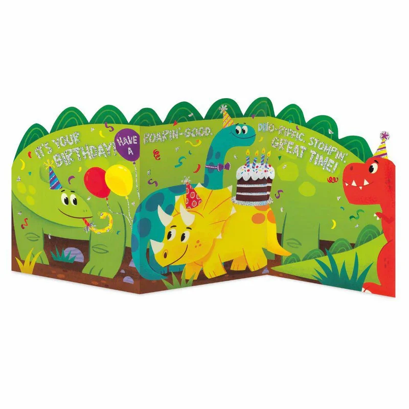 BIRTHDAY CARD: FOIL DINOSAUR TRIFOLD