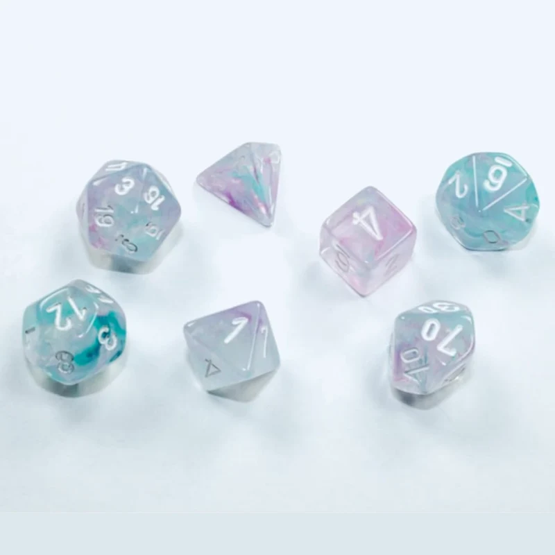 Nebula: Mini-Polyhedral Wisteria/white 7-Die set