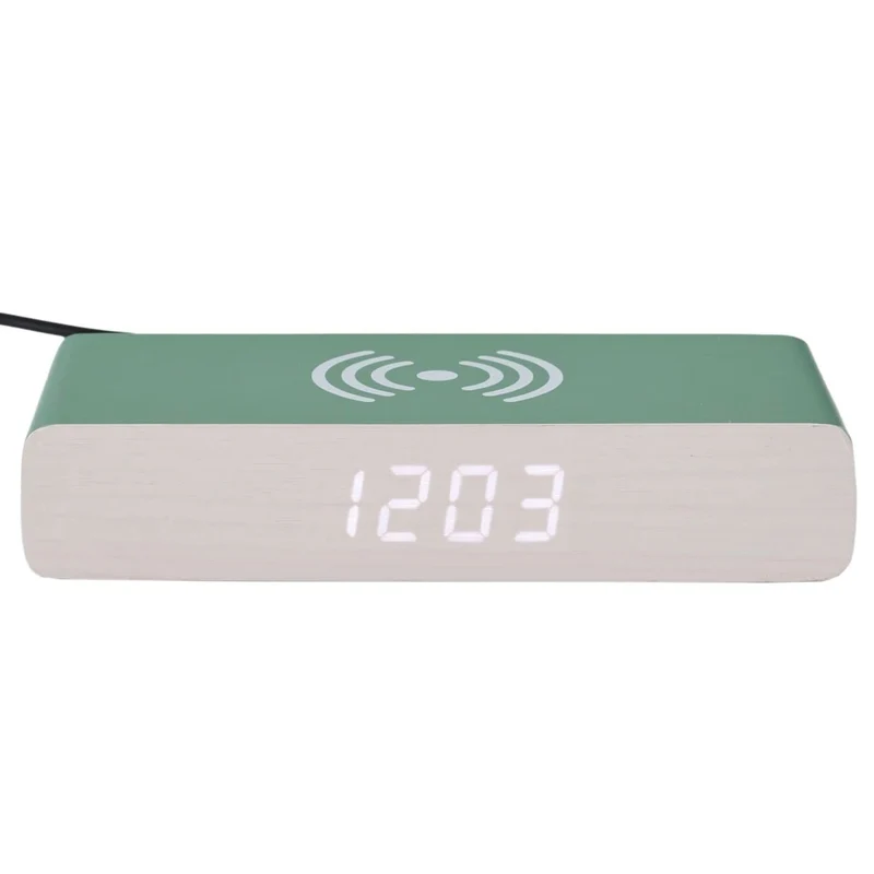 RÉVEIL CHARGEUR BOIS VERT SAUGE