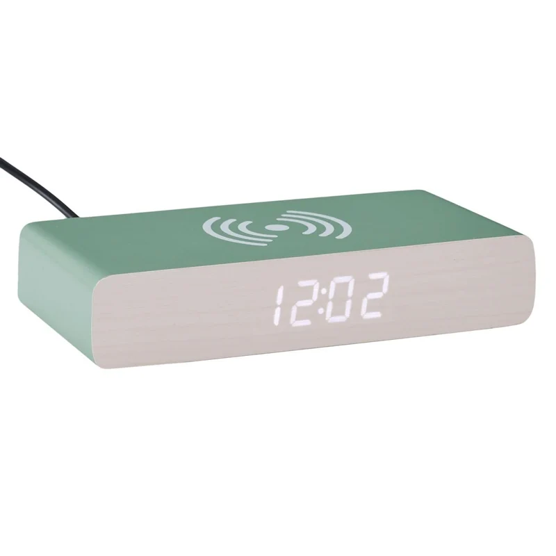 RÉVEIL CHARGEUR BOIS VERT SAUGE