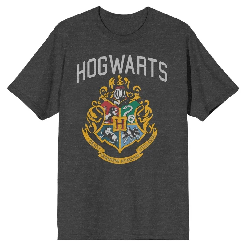 Harry Potter Hogwarts Crests Grey T-Shirt for Adults